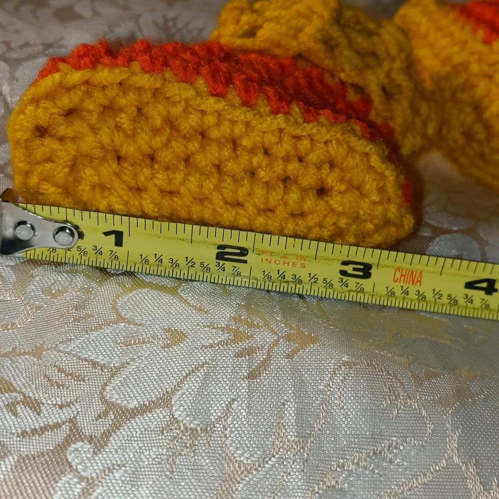 Handmade Orange/Gold Baby Booties Size Newborn